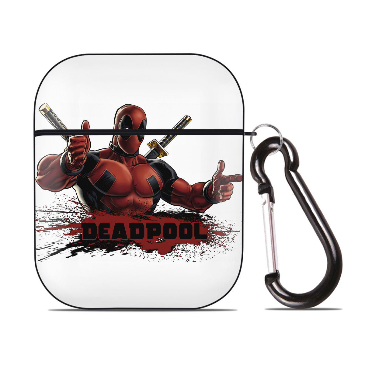（画像用） Deadpool デッドプール AirPods 第2世代保護ケース ハードシェル ブラック 耐衝撃・防指紋・カラビナ付き