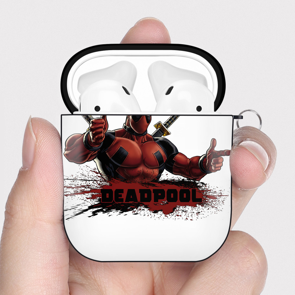 （画像用） Deadpool デッドプール AirPods 第2世代保護ケース ハードシェル ブラック 耐衝撃・防指紋・カラビナ付き