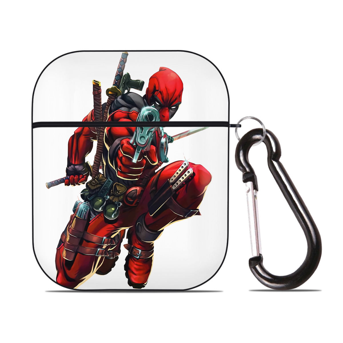 （画像用） Deadpool デッドプール AirPods 第2世代保護ケース ハードシェル ブラック 耐衝撃・防指紋・カラビナ付き