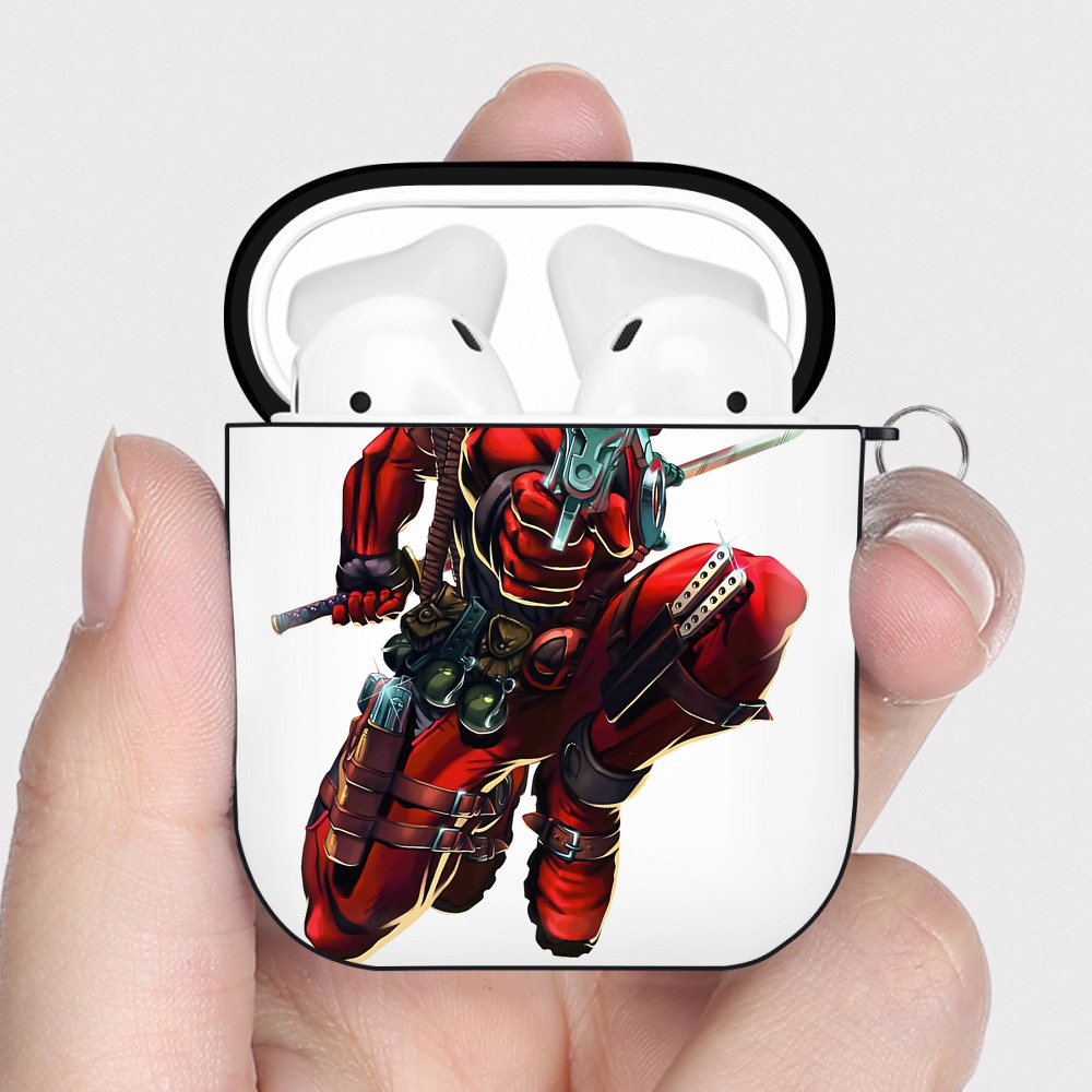 （画像用） Deadpool デッドプール AirPods 第2世代保護ケース ハードシェル ブラック 耐衝撃・防指紋・カラビナ付き
