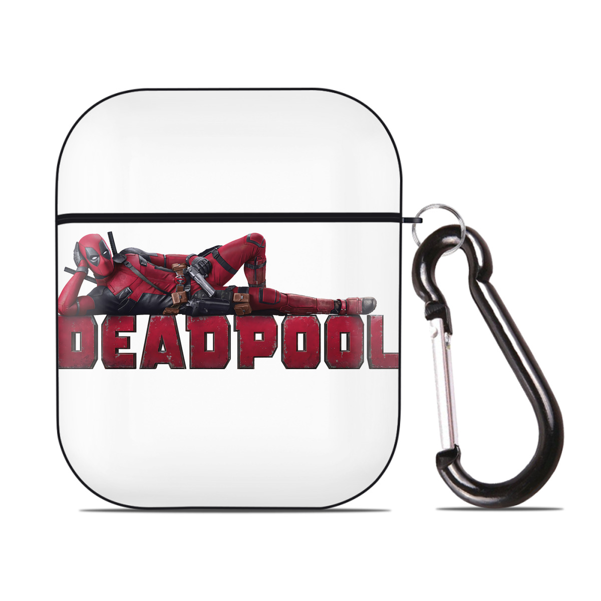 （画像用） Deadpool デッドプール AirPods 第2世代保護ケース ハードシェル ブラック 耐衝撃・防指紋・カラビナ付き