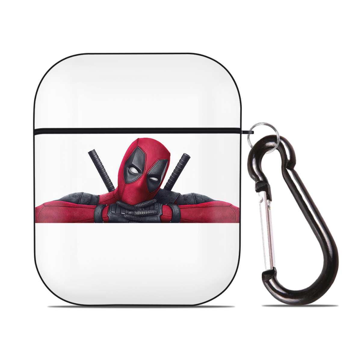 （画像用） Deadpool デッドプール AirPods 第2世代保護ケース ハードシェル ブラック 耐衝撃・防指紋・カラビナ付き