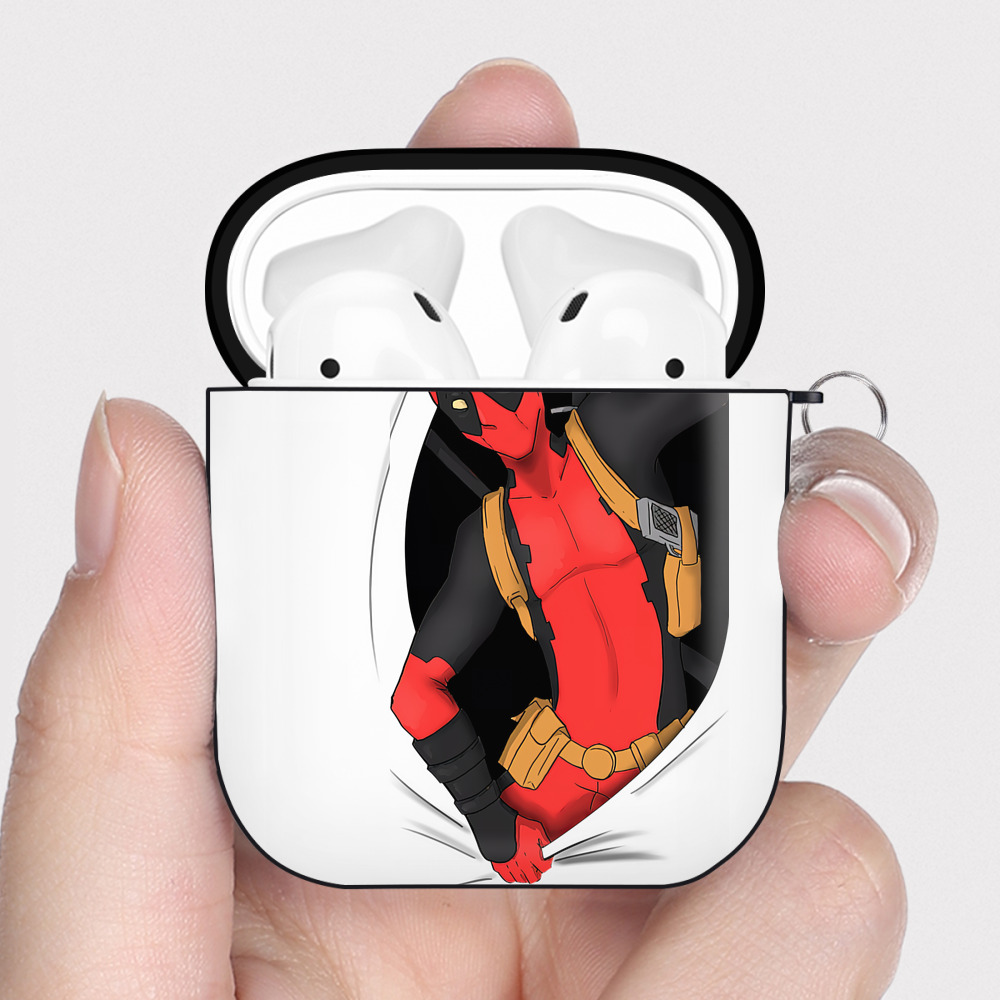 （画像用） Deadpool デッドプール AirPods 第2世代保護ケース ハードシェル ブラック 耐衝撃・防指紋・カラビナ付き