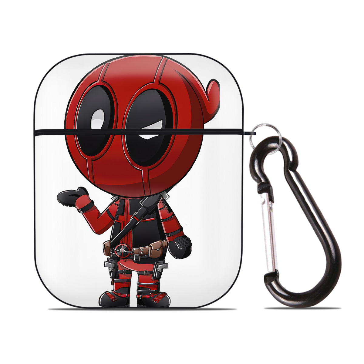 （画像用） Deadpool デッドプール AirPods 第2世代保護ケース ハードシェル ブラック 耐衝撃・防指紋・カラビナ付き