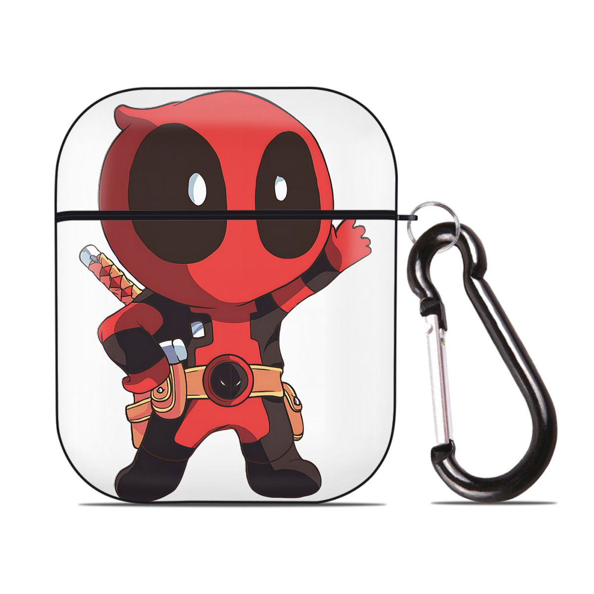 （画像用） Deadpool デッドプール AirPods 第2世代保護ケース ハードシェル ブラック 耐衝撃・防指紋・カラビナ付き