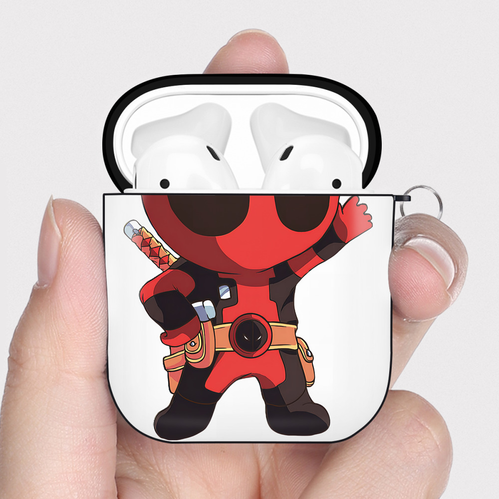 （画像用） Deadpool デッドプール AirPods 第2世代保護ケース ハードシェル ブラック 耐衝撃・防指紋・カラビナ付き