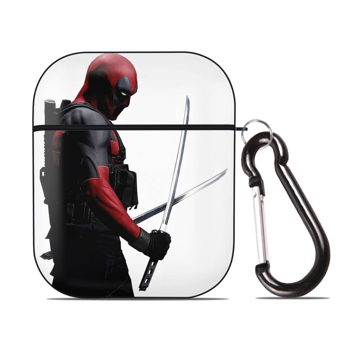（画像用） Deadpool デッドプール AirPods 第2世代保護ケース ハードシェル ブラック 耐衝撃・防指紋・カラビナ付き