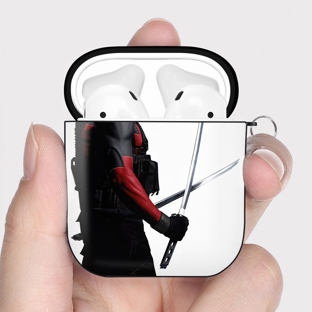 （画像用） Deadpool デッドプール AirPods 第2世代保護ケース ハードシェル ブラック 耐衝撃・防指紋・カラビナ付き