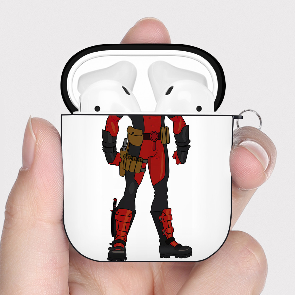 （画像用） Deadpool デッドプール AirPods 第2世代保護ケース ハードシェル ブラック 耐衝撃・防指紋・カラビナ付き
