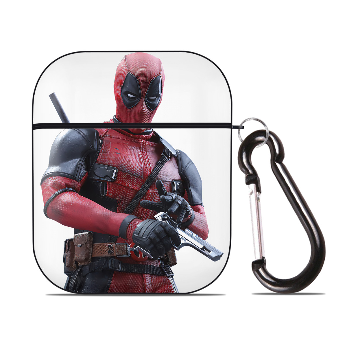 （画像用） Deadpool デッドプール AirPods 第2世代保護ケース ハードシェル ブラック 耐衝撃・防指紋・カラビナ付き