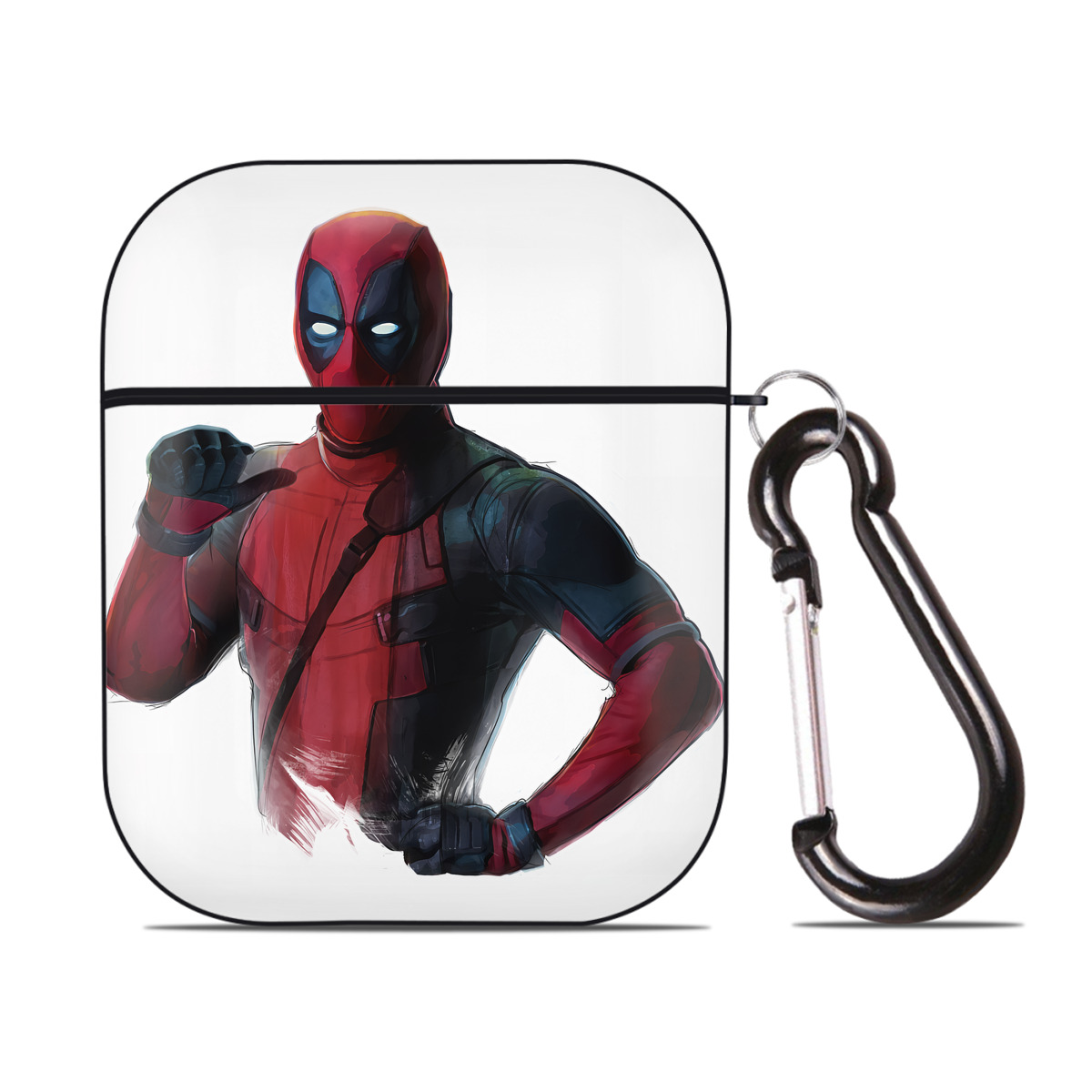 （画像用） Deadpool デッドプール AirPods 第2世代保護ケース ハードシェル ブラック 耐衝撃・防指紋・カラビナ付き