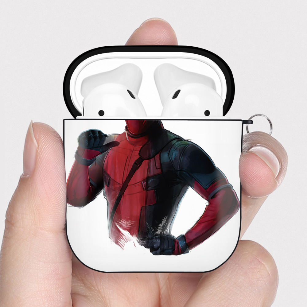 （画像用） Deadpool デッドプール AirPods 第2世代保護ケース ハードシェル ブラック 耐衝撃・防指紋・カラビナ付き