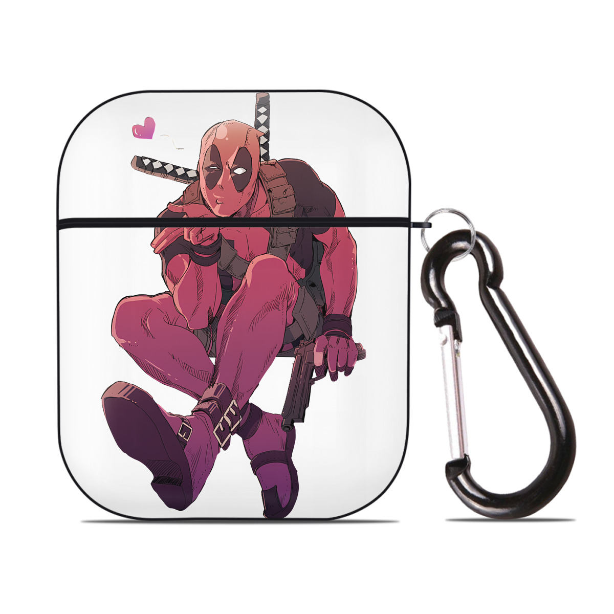 （画像用） Deadpool デッドプール AirPods 第2世代保護ケース ハードシェル ブラック 耐衝撃・防指紋・カラビナ付き