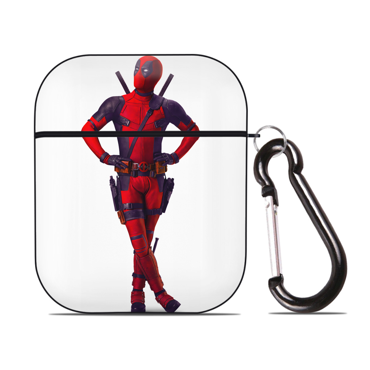 （画像用） Deadpool デッドプール AirPods 第2世代保護ケース ハードシェル ブラック 耐衝撃・防指紋・カラビナ付き