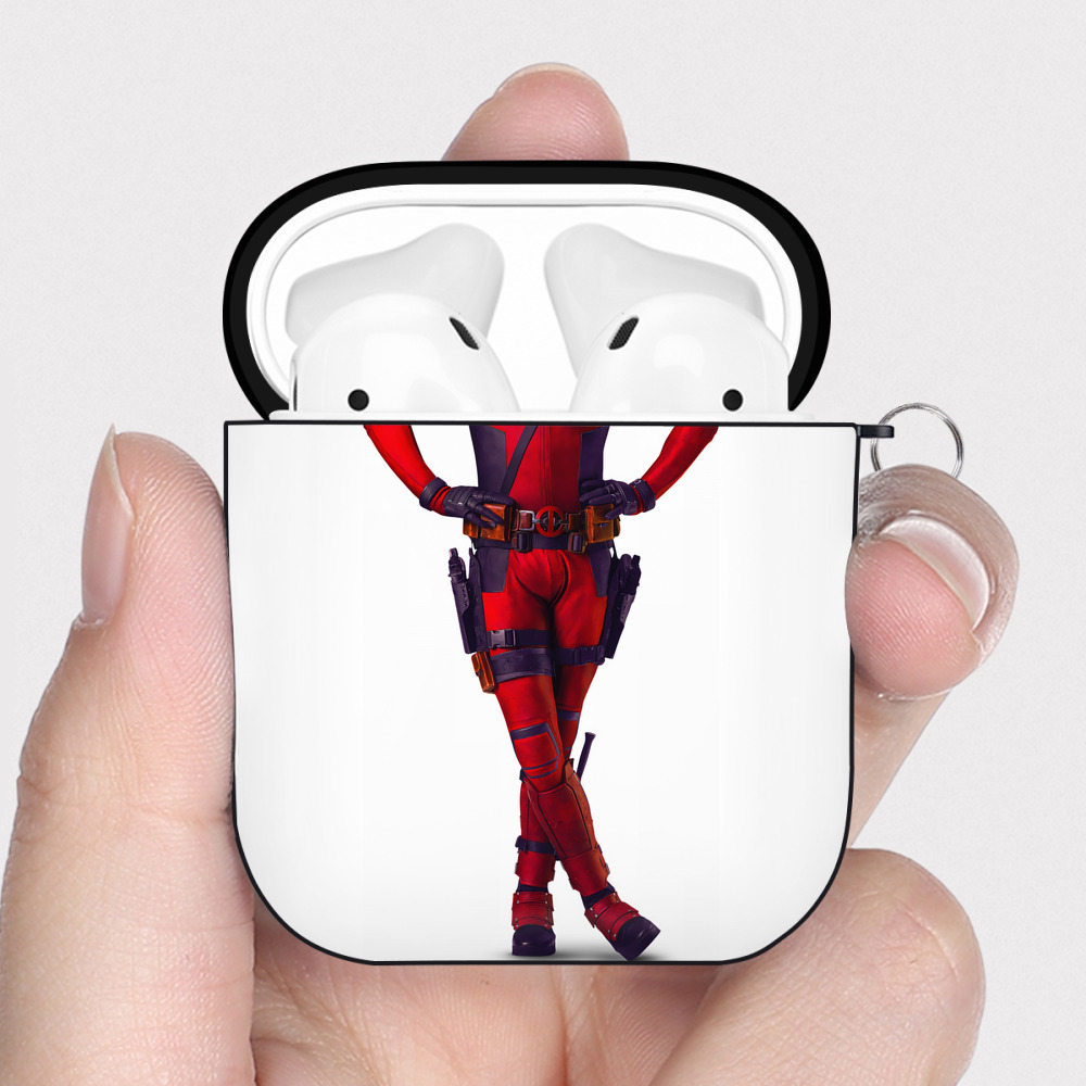 （画像用） Deadpool デッドプール AirPods 第2世代保護ケース ハードシェル ブラック 耐衝撃・防指紋・カラビナ付き