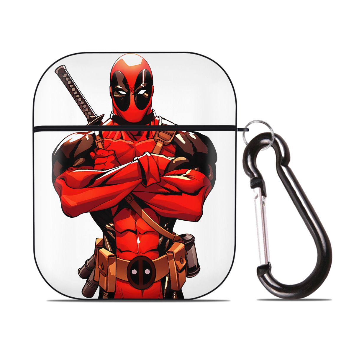 （画像用） Deadpool デッドプール AirPods 第2世代保護ケース ハードシェル ブラック 耐衝撃・防指紋・カラビナ付き