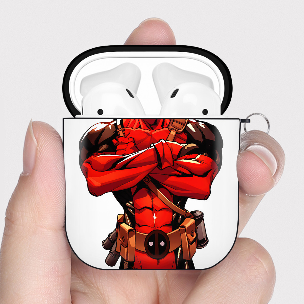 （画像用） Deadpool デッドプール AirPods 第2世代保護ケース ハードシェル ブラック 耐衝撃・防指紋・カラビナ付き