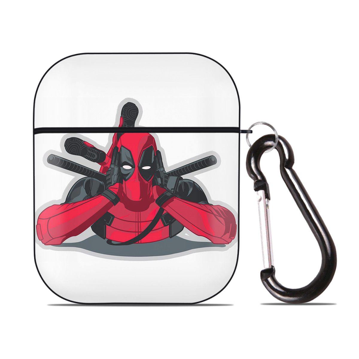 （画像用） Deadpool デッドプール AirPods 第2世代保護ケース ハードシェル ブラック 耐衝撃・防指紋・カラビナ付き