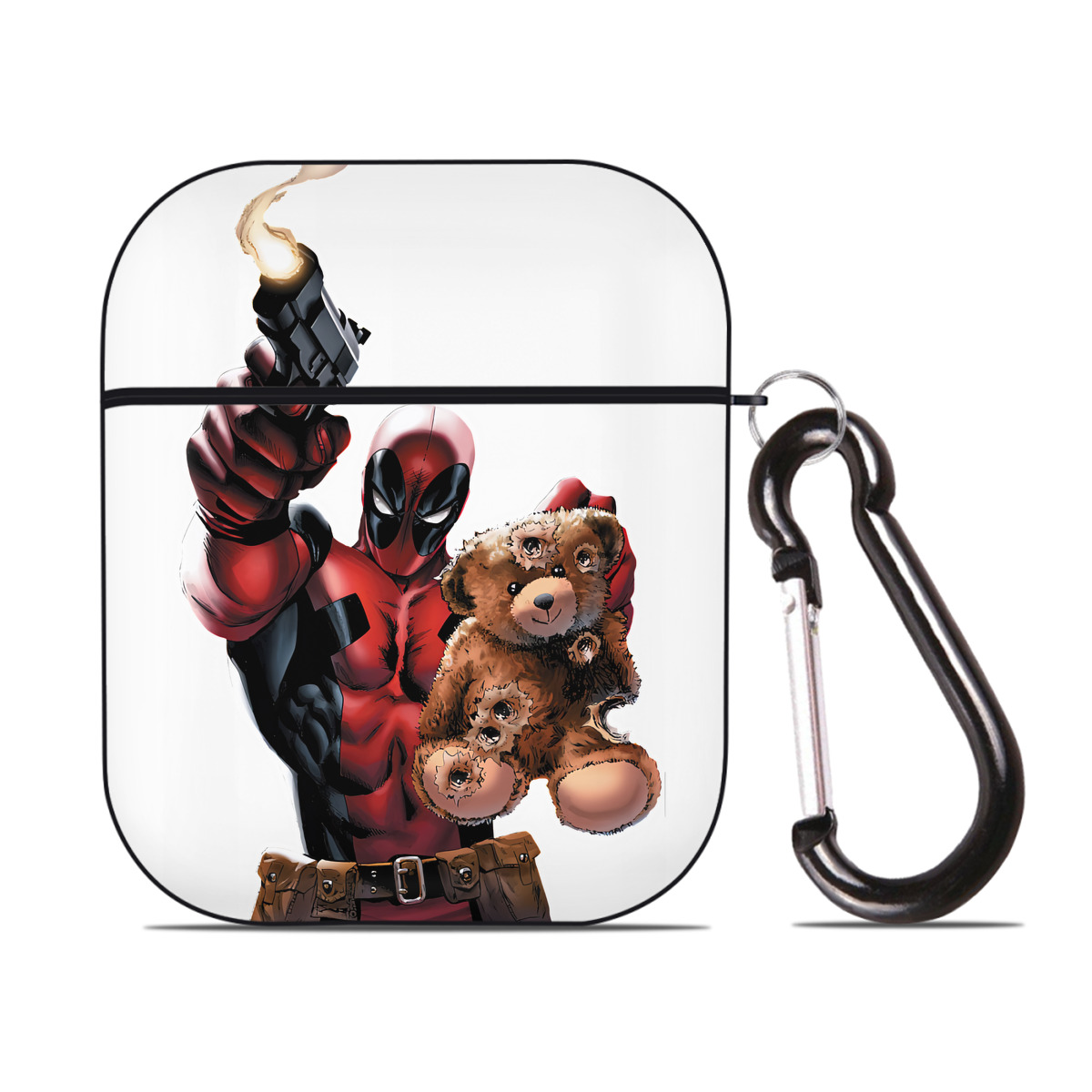 （画像用） Deadpool デッドプール AirPods 第2世代保護ケース ハードシェル ブラック 耐衝撃・防指紋・カラビナ付き