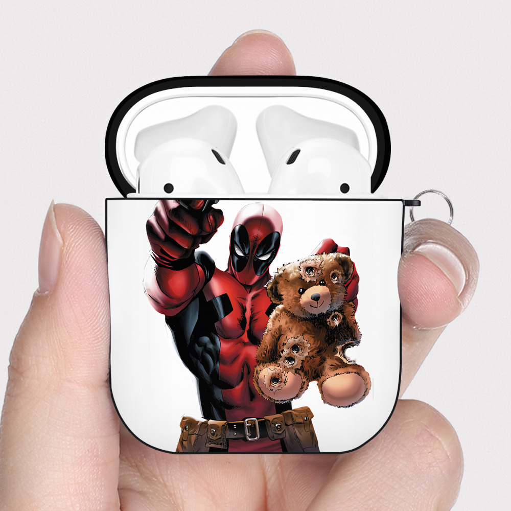 （画像用） Deadpool デッドプール AirPods 第2世代保護ケース ハードシェル ブラック 耐衝撃・防指紋・カラビナ付き