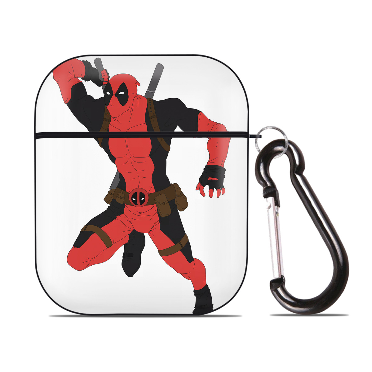 （画像用） Deadpool デッドプール AirPods 第2世代保護ケース ハードシェル ブラック 耐衝撃・防指紋・カラビナ付き