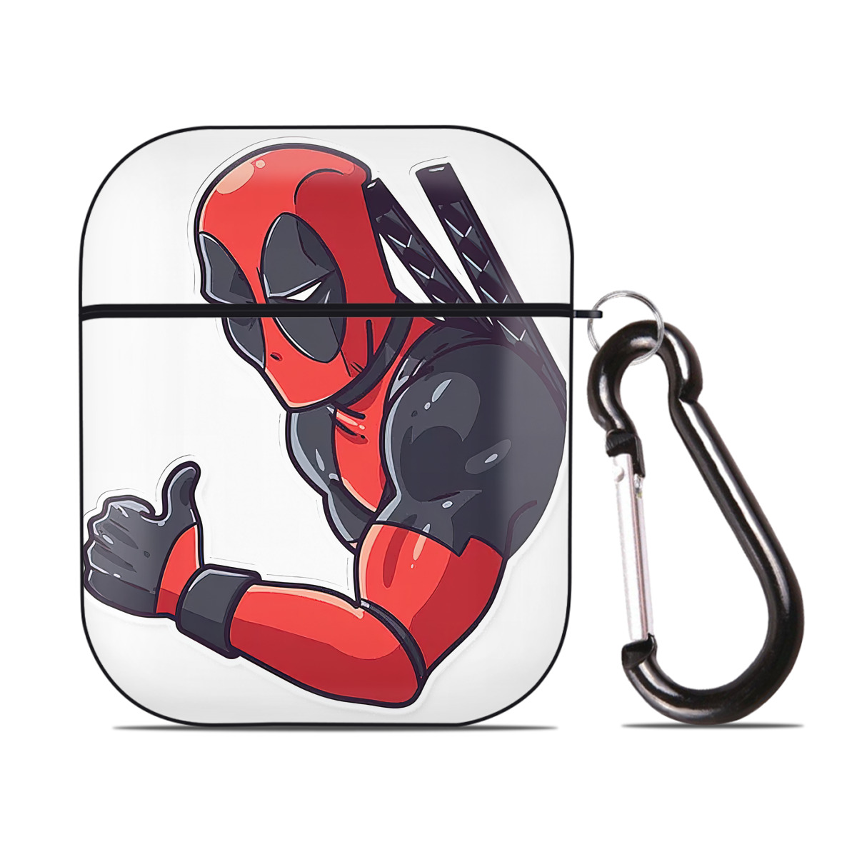（画像用） Deadpool デッドプール AirPods 第2世代保護ケース ハードシェル ブラック 耐衝撃・防指紋・カラビナ付き