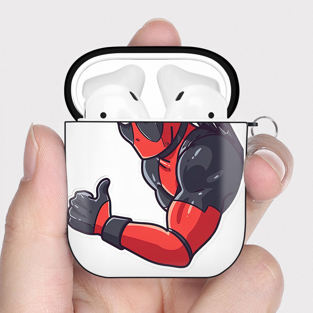（画像用） Deadpool デッドプール AirPods 第2世代保護ケース ハードシェル ブラック 耐衝撃・防指紋・カラビナ付き