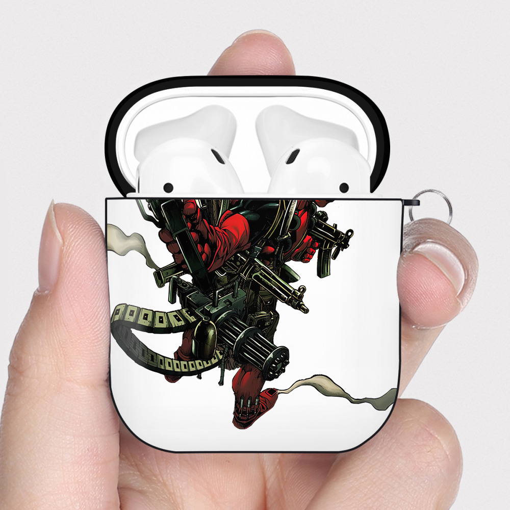 （画像用） Deadpool デッドプール AirPods 第2世代保護ケース ハードシェル ブラック 耐衝撃・防指紋・カラビナ付き