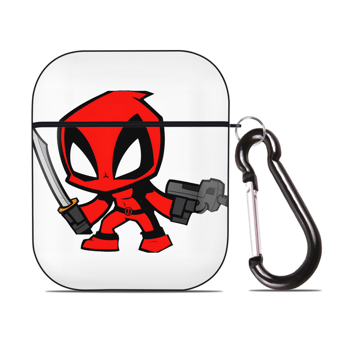 （画像用） Deadpool デッドプール AirPods 第2世代保護ケース ハードシェル ブラック 耐衝撃・防指紋・カラビナ付き