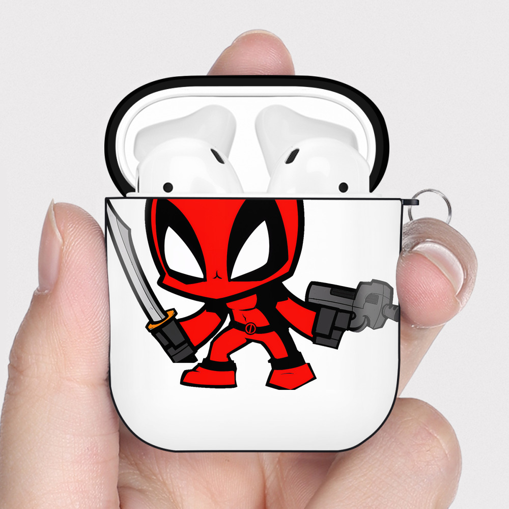 （画像用） Deadpool デッドプール AirPods 第2世代保護ケース ハードシェル ブラック 耐衝撃・防指紋・カラビナ付き