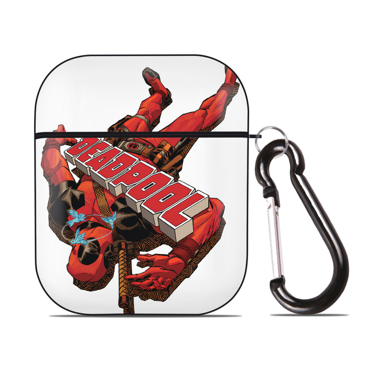 （画像用） Deadpool デッドプール AirPods 第2世代保護ケース ハードシェル ブラック 耐衝撃・防指紋・カラビナ付き