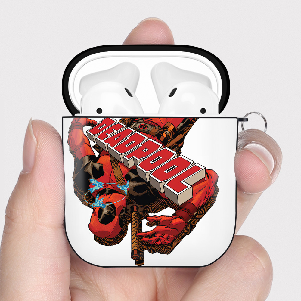 （画像用） Deadpool デッドプール AirPods 第2世代保護ケース ハードシェル ブラック 耐衝撃・防指紋・カラビナ付き