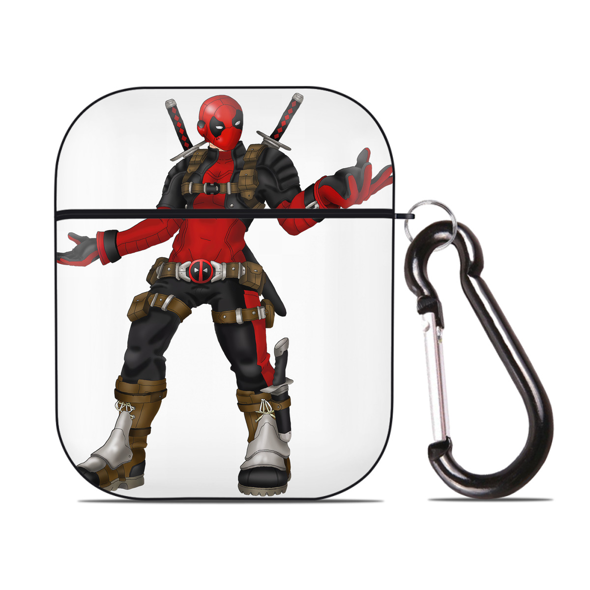 （画像用） Deadpool デッドプール AirPods 第2世代保護ケース ハードシェル ブラック 耐衝撃・防指紋・カラビナ付き