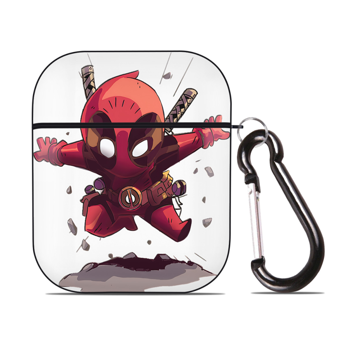 （画像用） Deadpool デッドプール AirPods 第2世代保護ケース ハードシェル ブラック 耐衝撃・防指紋・カラビナ付き