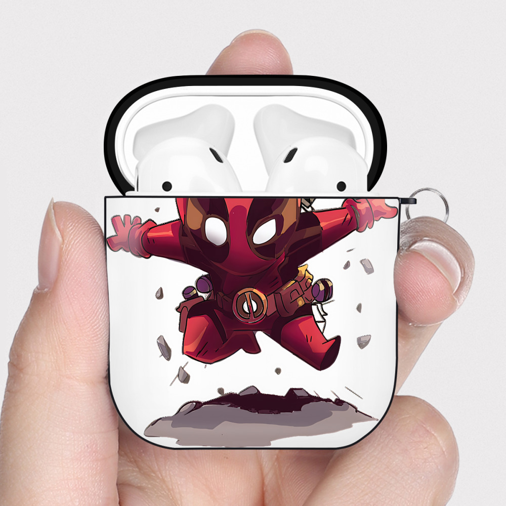 （画像用） Deadpool デッドプール AirPods 第2世代保護ケース ハードシェル ブラック 耐衝撃・防指紋・カラビナ付き