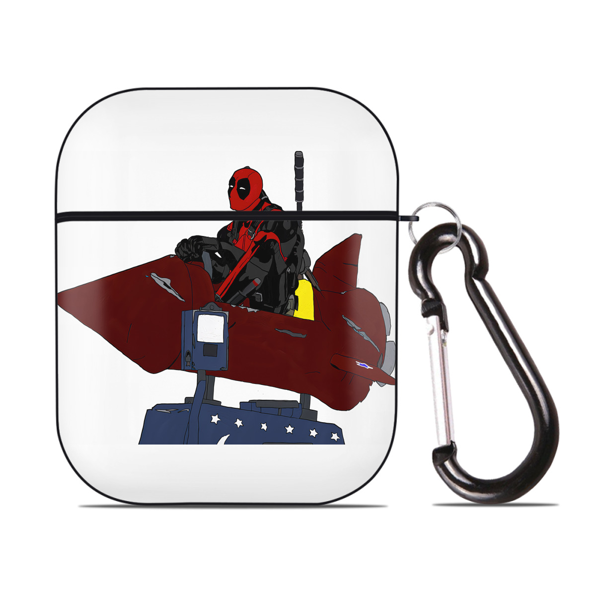 （画像用） Deadpool デッドプール AirPods 第2世代保護ケース ハードシェル ブラック 耐衝撃・防指紋・カラビナ付き