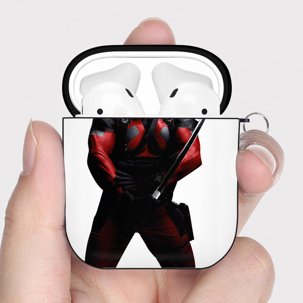 （画像用） Deadpool デッドプール AirPods 第2世代保護ケース ハードシェル ブラック 耐衝撃・防指紋・カラビナ付き