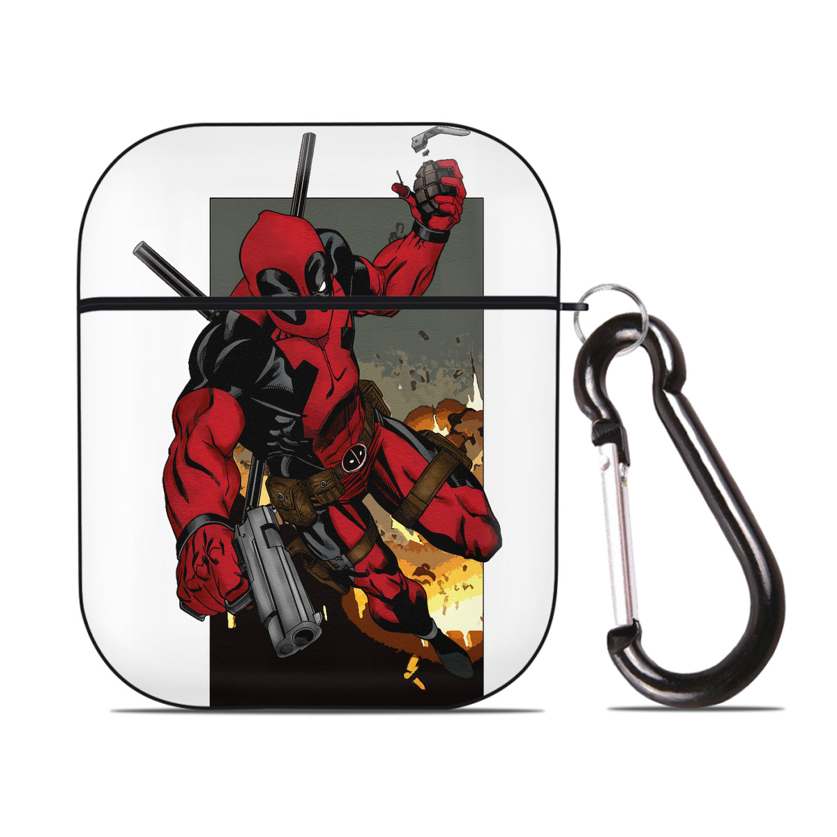（画像用） Deadpool デッドプール AirPods 第2世代保護ケース ハードシェル ブラック 耐衝撃・防指紋・カラビナ付き