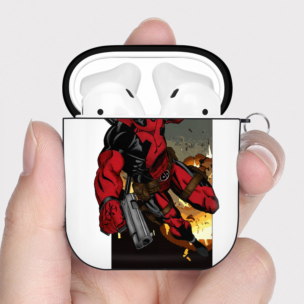 （画像用） Deadpool デッドプール AirPods 第2世代保護ケース ハードシェル ブラック 耐衝撃・防指紋・カラビナ付き