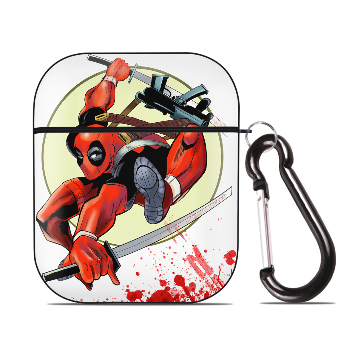 （画像用） Deadpool デッドプール AirPods 第2世代保護ケース ハードシェル ブラック 耐衝撃・防指紋・カラビナ付き