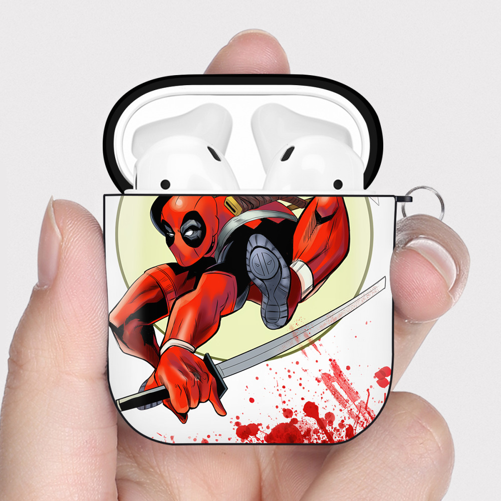（画像用） Deadpool デッドプール AirPods 第2世代保護ケース ハードシェル ブラック 耐衝撃・防指紋・カラビナ付き
