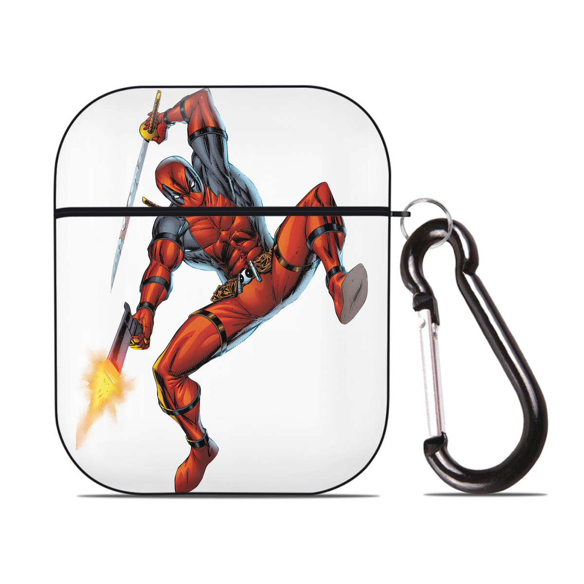（画像用） Deadpool デッドプール AirPods 第2世代保護ケース ハードシェル ブラック 耐衝撃・防指紋・カラビナ付き