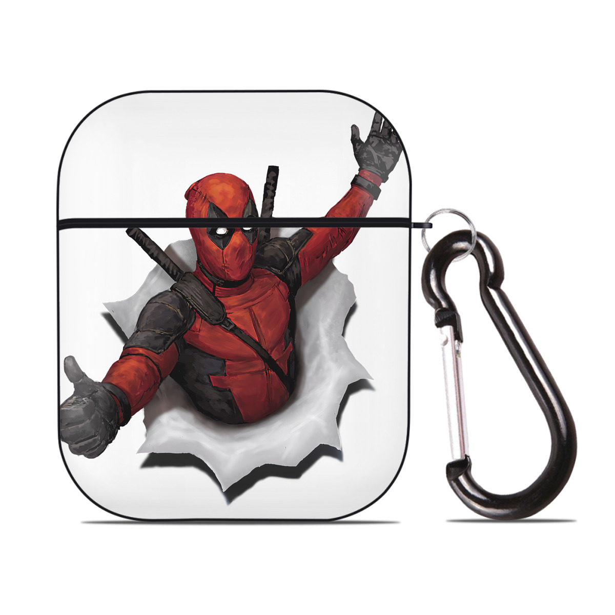 （画像用） Deadpool デッドプール AirPods 第2世代保護ケース ハードシェル ブラック 耐衝撃・防指紋・カラビナ付き