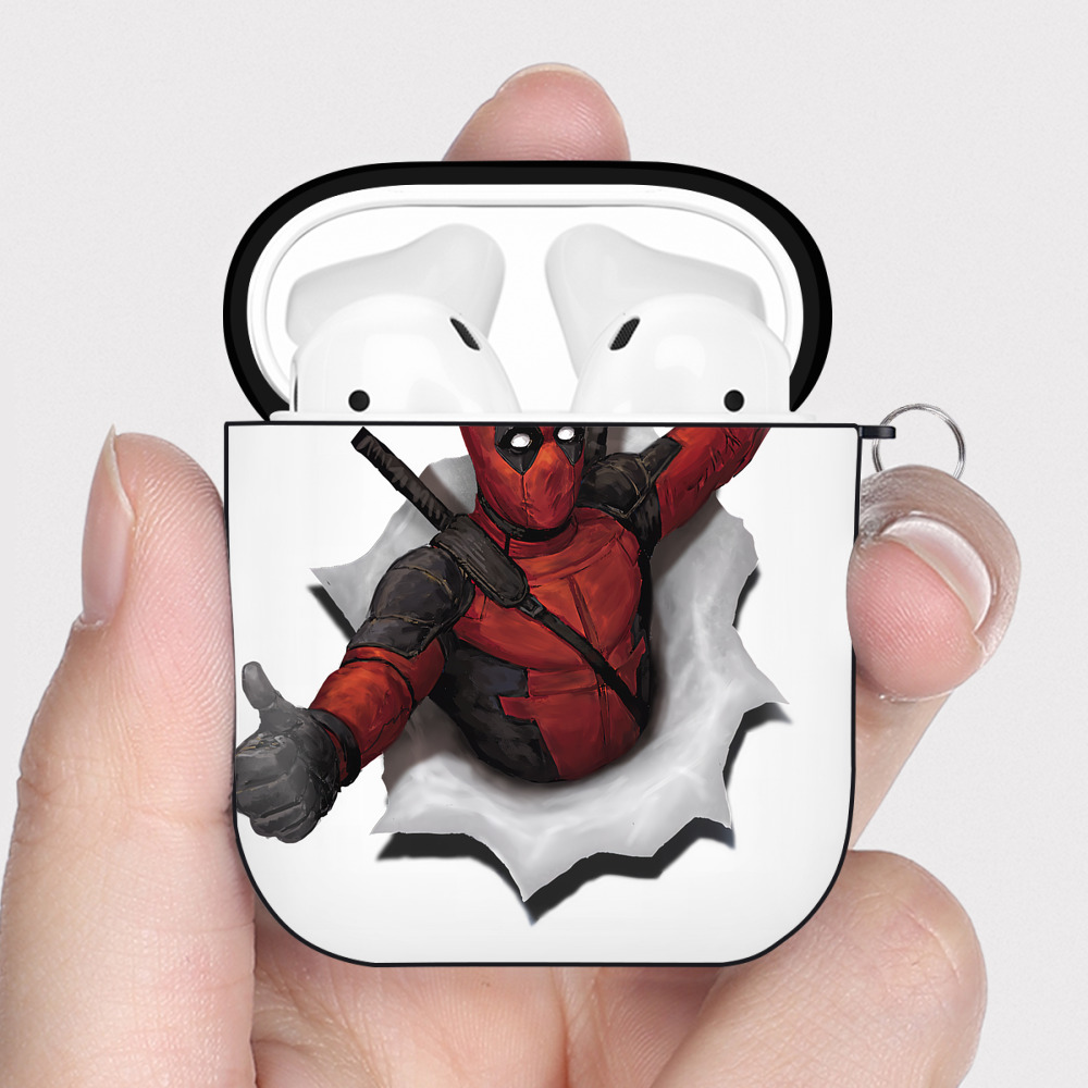 （画像用） Deadpool デッドプール AirPods 第2世代保護ケース ハードシェル ブラック 耐衝撃・防指紋・カラビナ付き