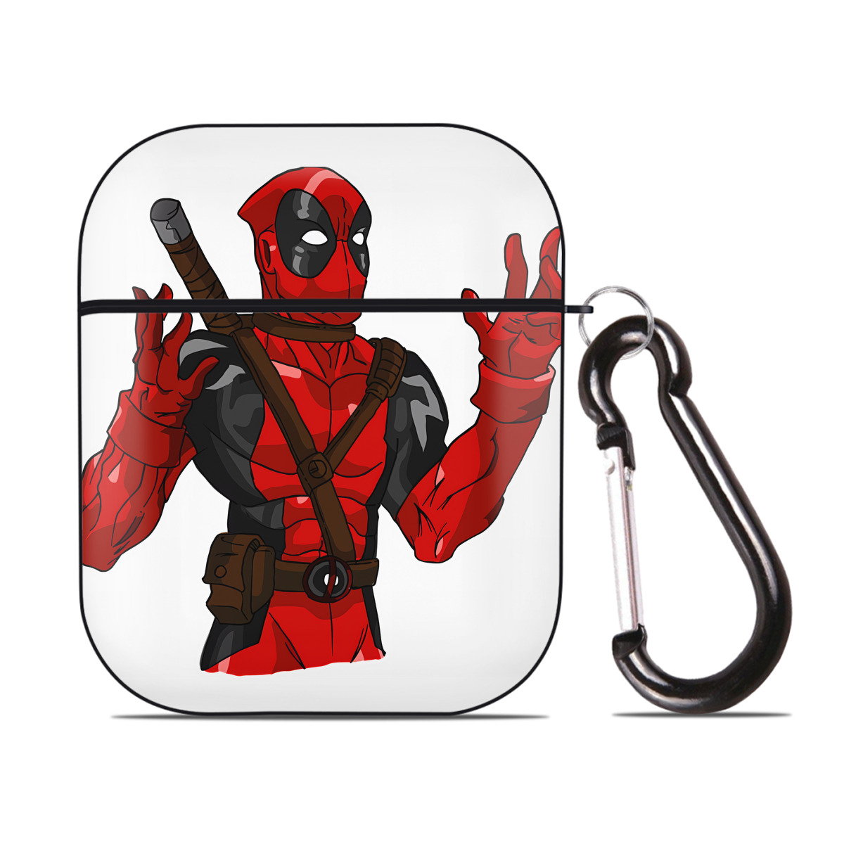 （画像用） Deadpool デッドプール AirPods 第2世代保護ケース ハードシェル ブラック 耐衝撃・防指紋・カラビナ付き
