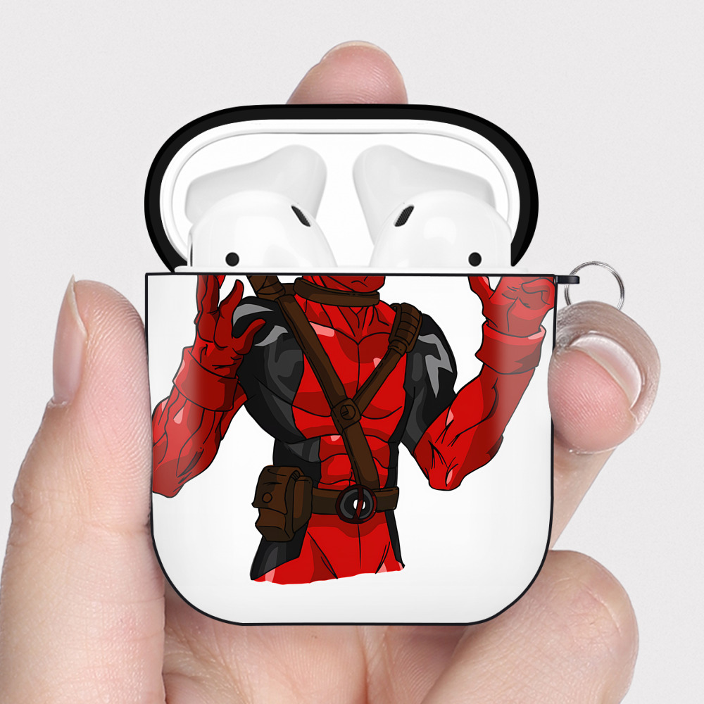 （画像用） Deadpool デッドプール AirPods 第2世代保護ケース ハードシェル ブラック 耐衝撃・防指紋・カラビナ付き