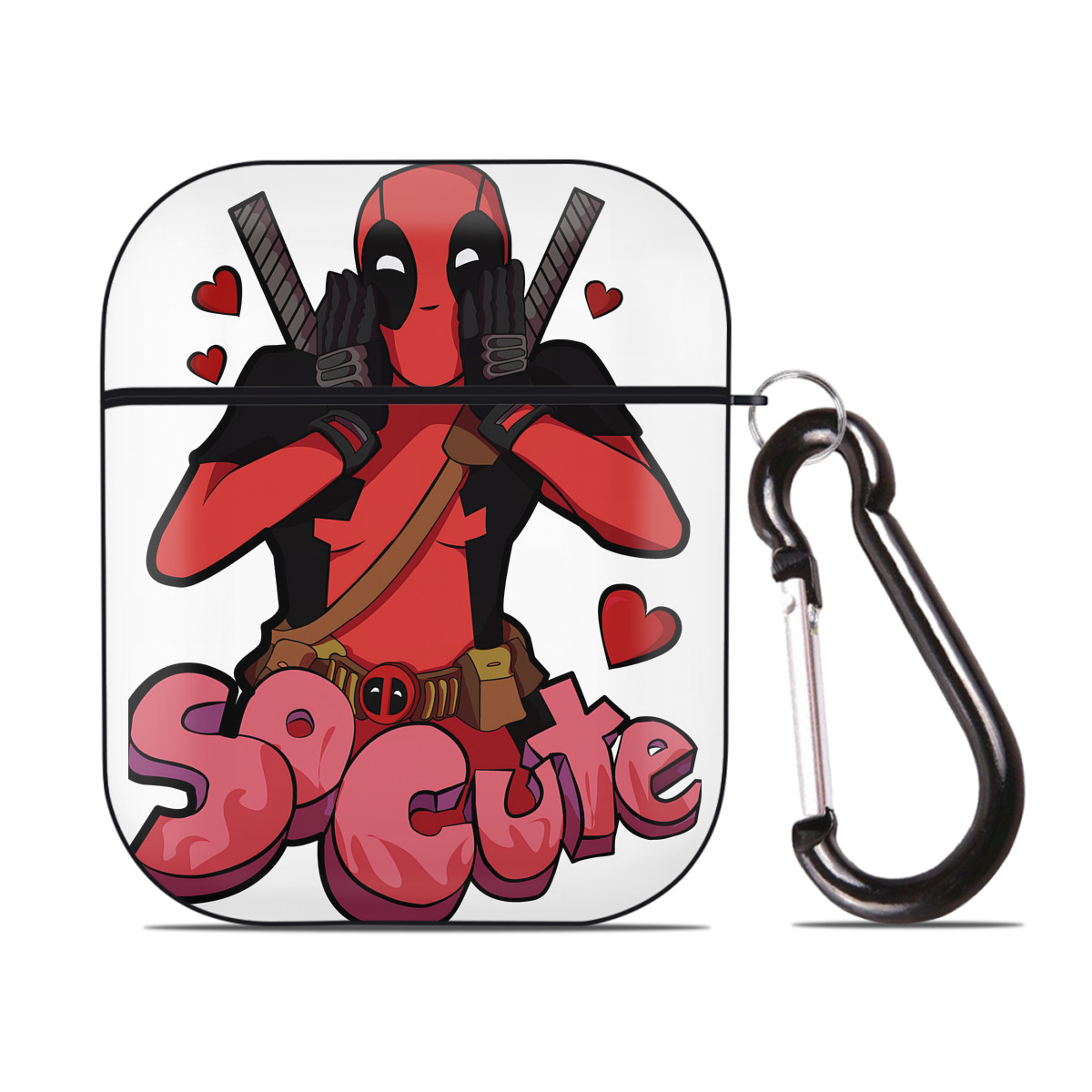 （画像用） Deadpool デッドプール AirPods 第2世代保護ケース ハードシェル ブラック 耐衝撃・防指紋・カラビナ付き