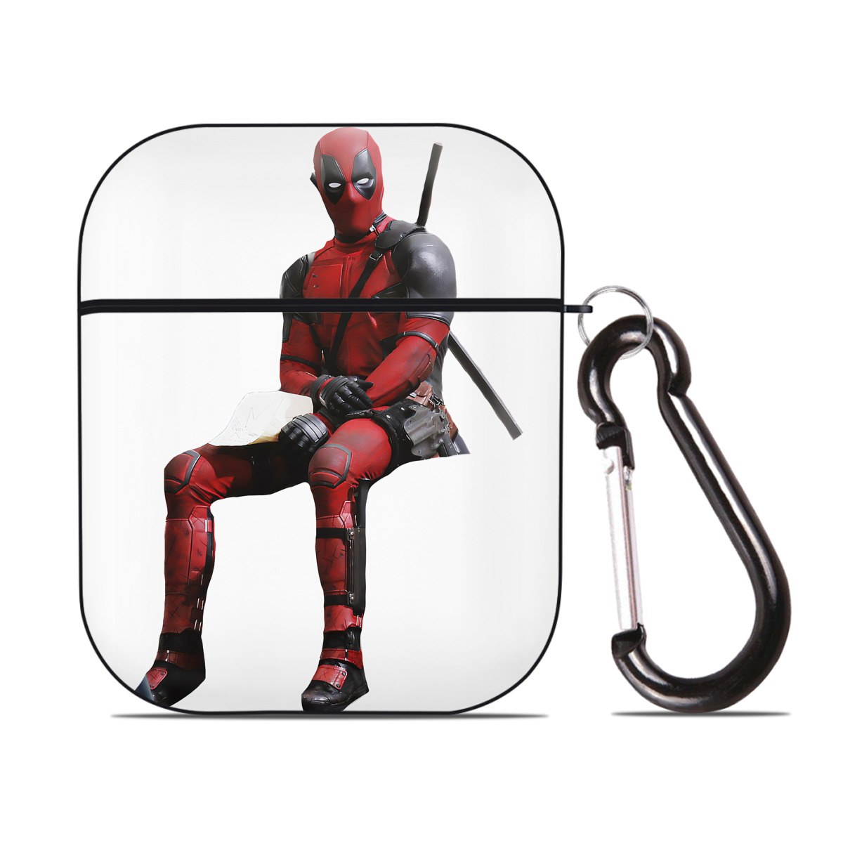 （画像用） Deadpool デッドプール AirPods 第2世代保護ケース ハードシェル ブラック 耐衝撃・防指紋・カラビナ付き