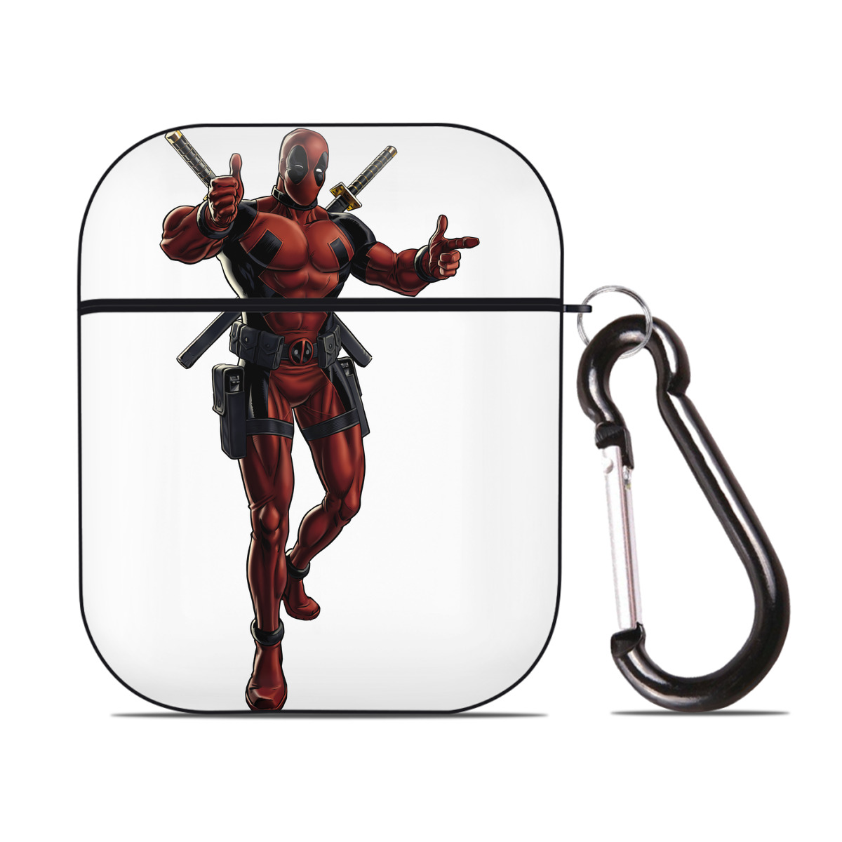 （画像用） Deadpool デッドプール AirPods 第2世代保護ケース ハードシェル ブラック 耐衝撃・防指紋・カラビナ付き