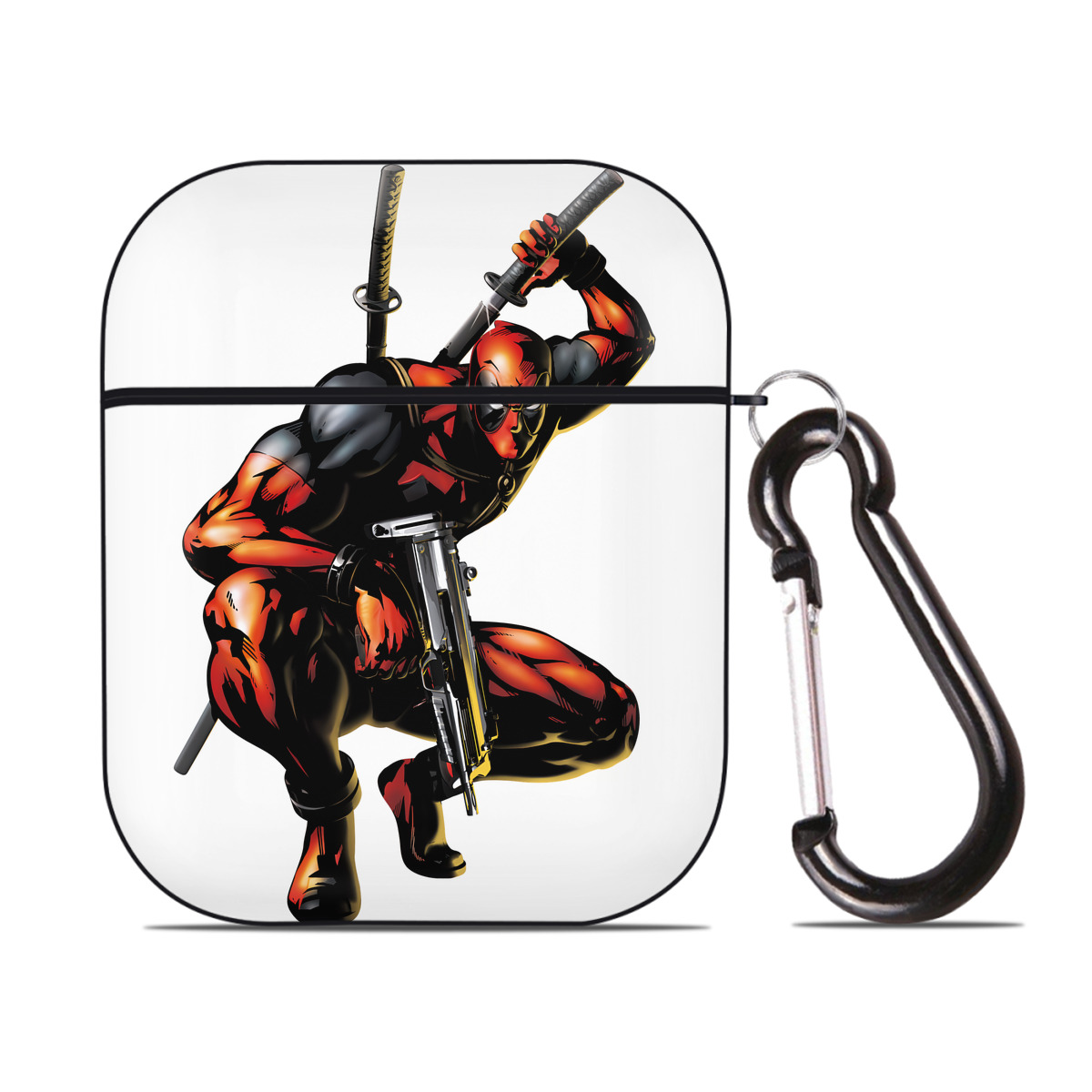 （画像用） Deadpool デッドプール AirPods 第2世代保護ケース ハードシェル ブラック 耐衝撃・防指紋・カラビナ付き